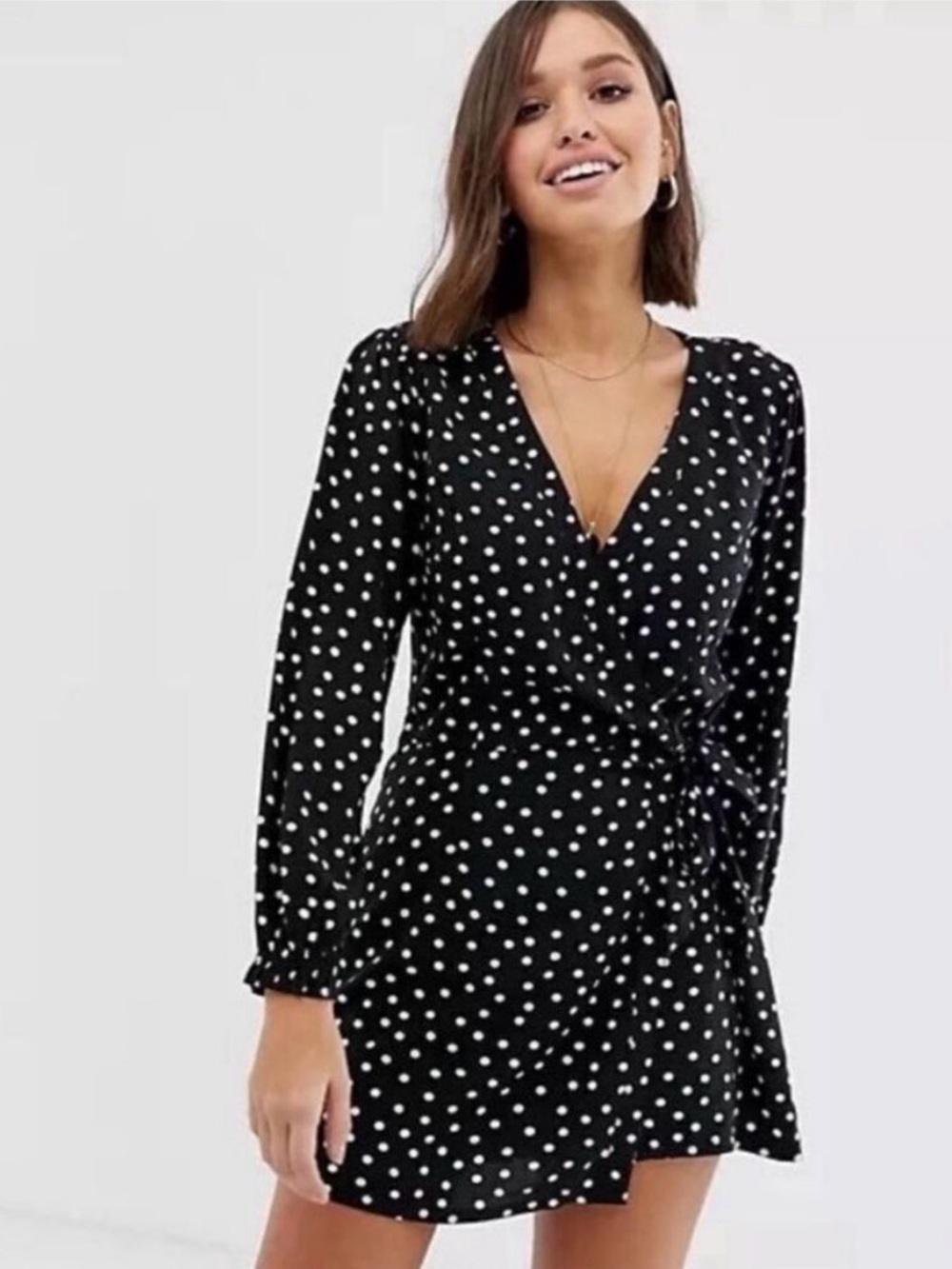 Abercrombie & Fitch Black and White Polka Dot Wrap Romper Dress